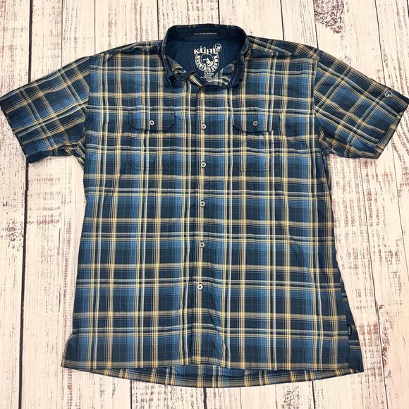KÜHL (Kuhl) Men’s XL Quick-Dry Plaid Outdoor Shirt Blue Travel Hiking S/S - Picture 1 of 8